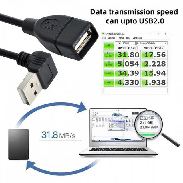 Alt view image 3 of 7 - Jimier USB 2.0 Type-A Male to USB Female M-F Extension Cable 20cm 90 Degree Down Angled Type