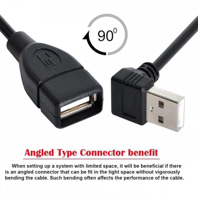 Alt view image 5 of 7 - Jimier USB 2.0 Type-A Male to USB Female M-F Extension Cable 20cm 90 Degree Down Angled Type