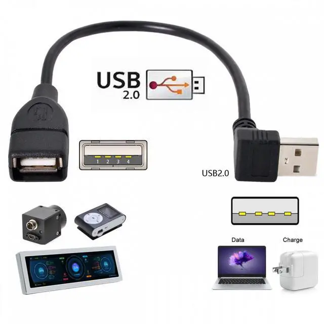 Alt view image 6 of 7 - Jimier USB 2.0 Type-A Male to USB Female M-F Extension Cable 20cm 90 Degree Down Angled Type