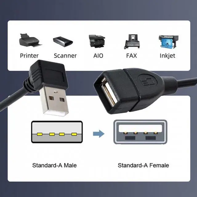 Alt view image 7 of 7 - Jimier USB 2.0 Type-A Male to USB Female M-F Extension Cable 20cm 90 Degree Down Angled Type