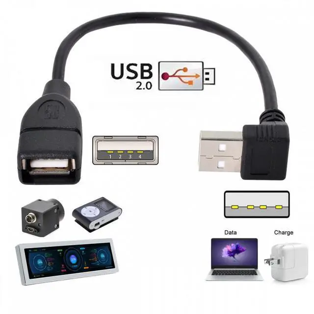 Alt view image 5 of 7 - Jimier USB 2.0 Type-A Male to USB Female M-F Extension Cable 20cm 90 Degree Up Angled Type