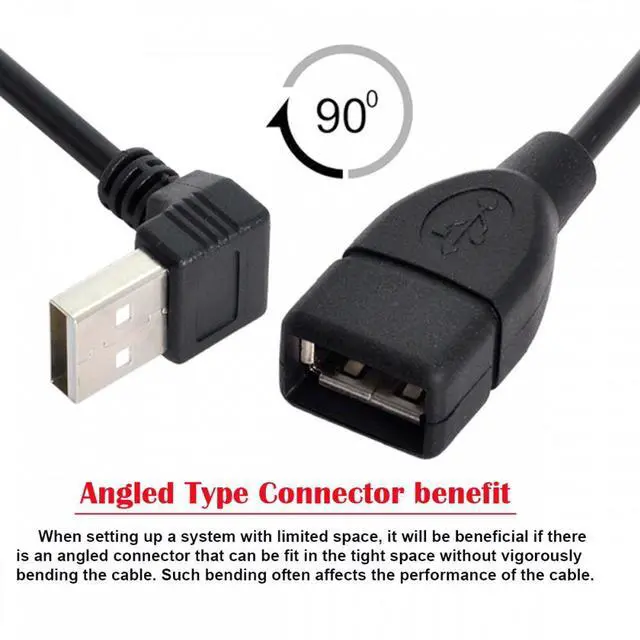 Alt view image 6 of 7 - Jimier USB 2.0 Type-A Male to USB Female M-F Extension Cable 20cm 90 Degree Up Angled Type