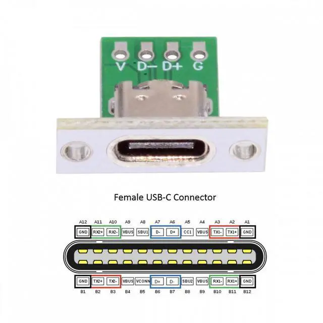 Alt view image 5 of 7 - Jimier 5pcs/set DIY OEM Type C Female Socket Connector Panel Mount Type with PC Board 24pin USB 2.0 Pinout
