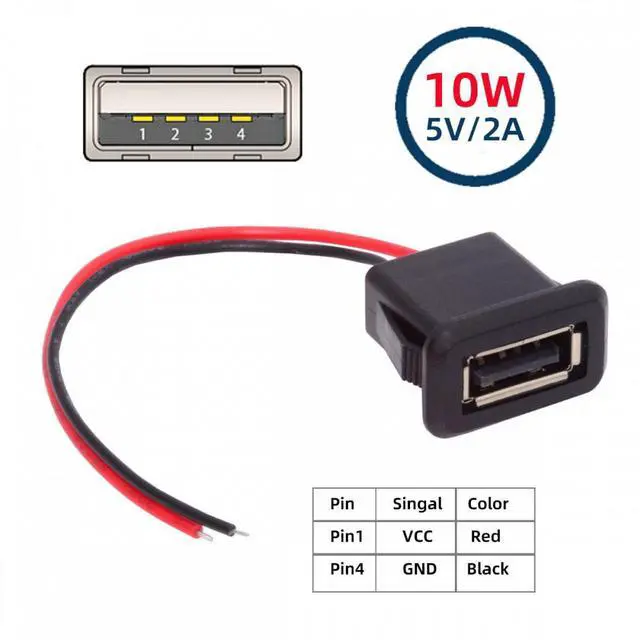 Alt view image 4 of 7 - Jimier 2pcs/set DIY OEM Type A Female Socket to 2Pin Open Cable Latch Mount Type DC 5V Power