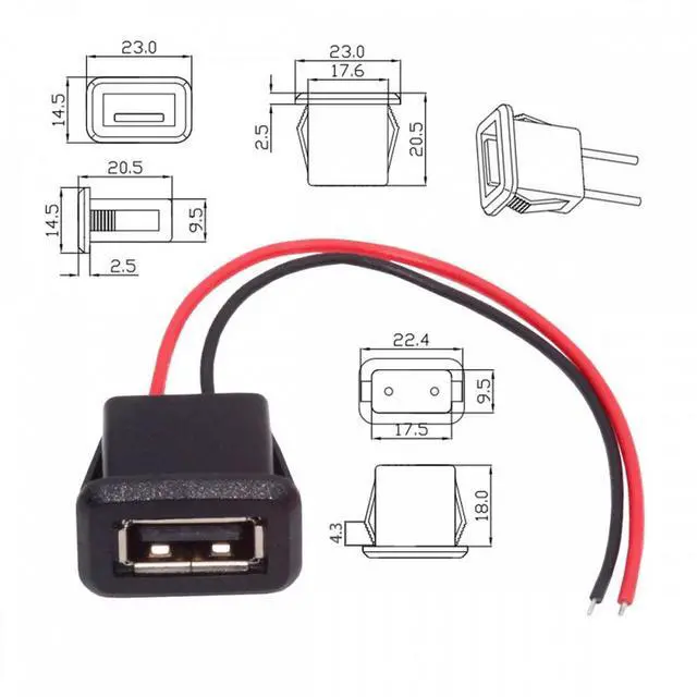 Alt view image 5 of 7 - Jimier 2pcs/set DIY OEM Type A Female Socket to 2Pin Open Cable Latch Mount Type DC 5V Power