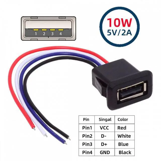 Alt view image 4 of 7 - Jimier 2pcs/set DIY OEM Type A Female Socket to 4Pin Open Cable Latch Mount Type DC 5V Power Data