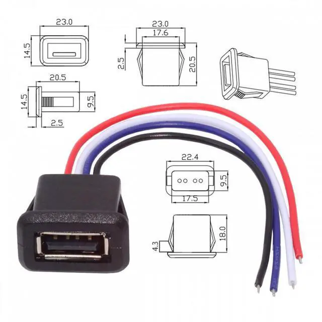 Alt view image 5 of 7 - Jimier 2pcs/set DIY OEM Type A Female Socket to 4Pin Open Cable Latch Mount Type DC 5V Power Data