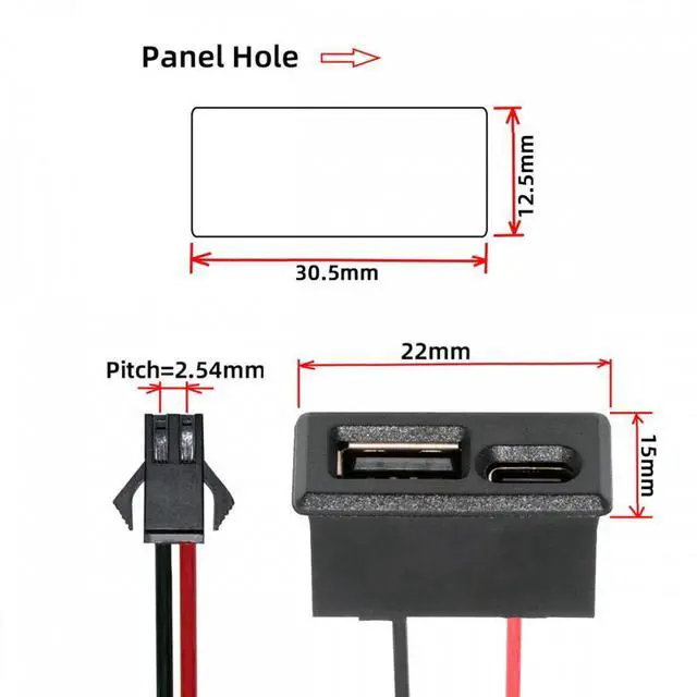 Alt view image 3 of 7 - Jimier DIY OEM Type-A & Type-C Female Socket Horizontal to 2Pin Header Cable Pitch=2.54mm Latch Mount Type DC 5V Power