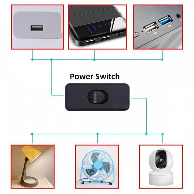 Alt view image 4 of 7 - CY Universal Interruptor 303 Switch Cord Inline On-Off Switch DPST Control Rocker for Bedroom Table Lamp Desk Light Strip