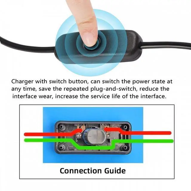 Alt view image 5 of 7 - CY Universal Interruptor 303 Switch Cord Inline On-Off Switch DPST Control Rocker for Bedroom Table Lamp Desk Light Strip