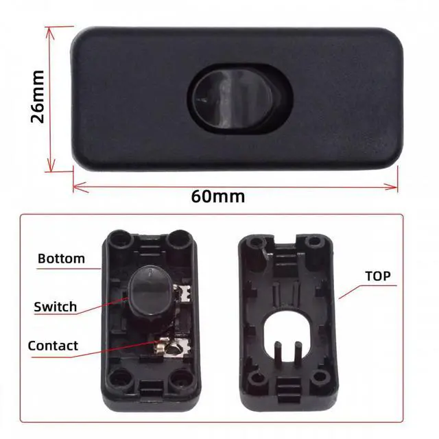 Alt view image 7 of 7 - Chenyang Universal Interruptor 303 Switch Cord Inline On-Off Switch DPST Control Rocker for Bedroom Table Lamp Desk Light Strip