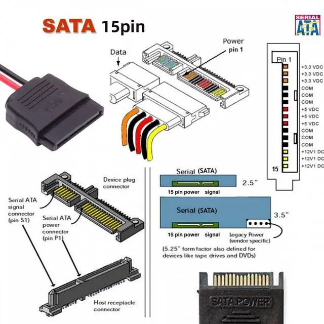 Alt view image 4 of 7 - Cablecc DC 5V Single USB to SATA 15Pin Power Cable for 2.5 inch SATA HDD SSD Disk Driver 5V 2A Max