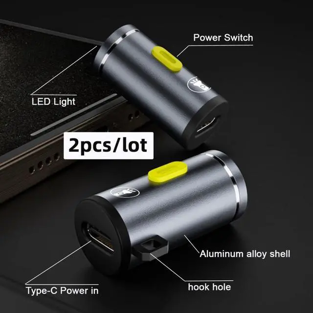 Alt view image 6 of 7 - Jimier 2pcs/set USB-C Type-C LED Light Interior Atmosphere Lighting for Outdoors Walking Cycling Phone Laptop Charger Night Lamp 210 Lumens