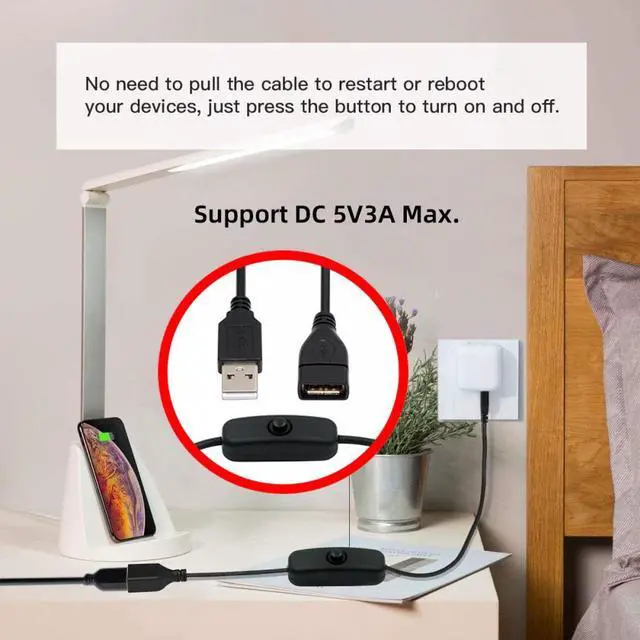 Alt view image 3 of 7 - CY USB2.0 Cable with On Off Power Switch Button USB Type-A Male to Female for DC 5V Desk Lamp Fan Camera