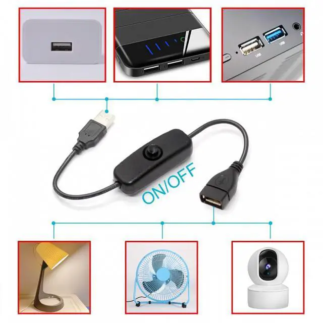 Alt view image 4 of 7 - CY USB2.0 Cable with On Off Power Switch Button USB Type-A Male to Female for DC 5V Desk Lamp Fan Camera