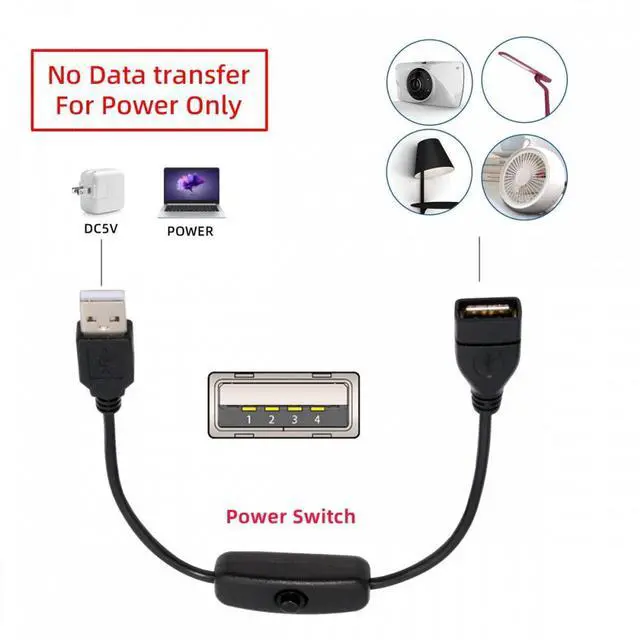 Alt view image 5 of 7 - CY USB2.0 Cable with On Off Power Switch Button USB Type-A Male to Female for DC 5V Desk Lamp Fan Camera