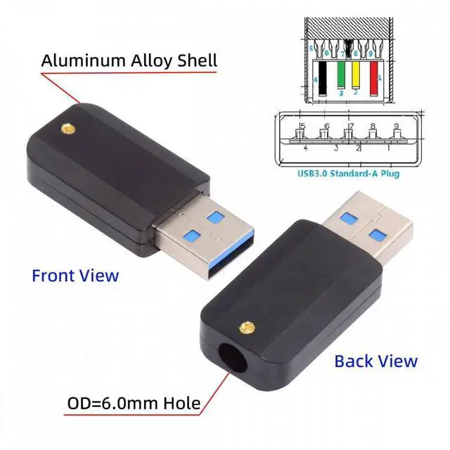 Alt view image 6 of 7 - Jimier USB 3.0 Type-A Male Plug Connector Solder Type with Aluminum Alloy Shell Black Customization for 6.0mm Cable