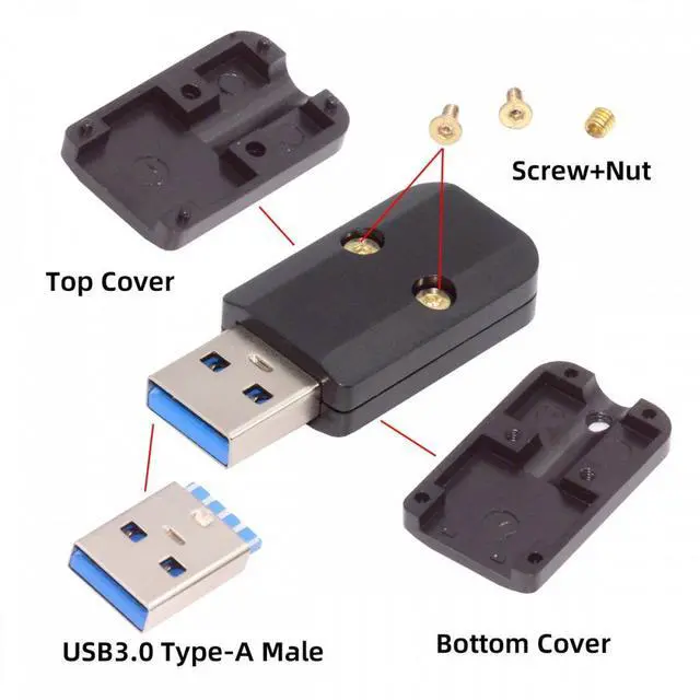Alt view image 7 of 7 - Jimier USB 3.0 Type-A Male Plug Connector Solder Type with Aluminum Alloy Shell Black Customization for 6.0mm Cable