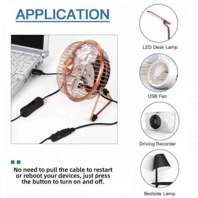 Alt view image 7 of 7 - CY USB2.0 Cable with On Off Power Switch Button USB Type-A Male to Female for DC 5V Desk Lamp Fan Camera