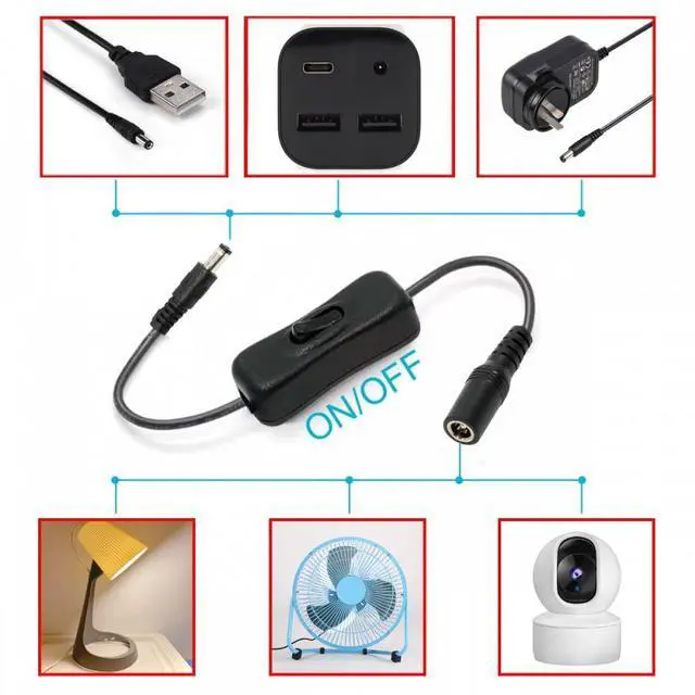 Alt view image 4 of 7 - Jimier USB2.0 Cable with On Off Power Switch Button USB Type-A Male to Female for DC 5V Desk Lamp Fan Camera