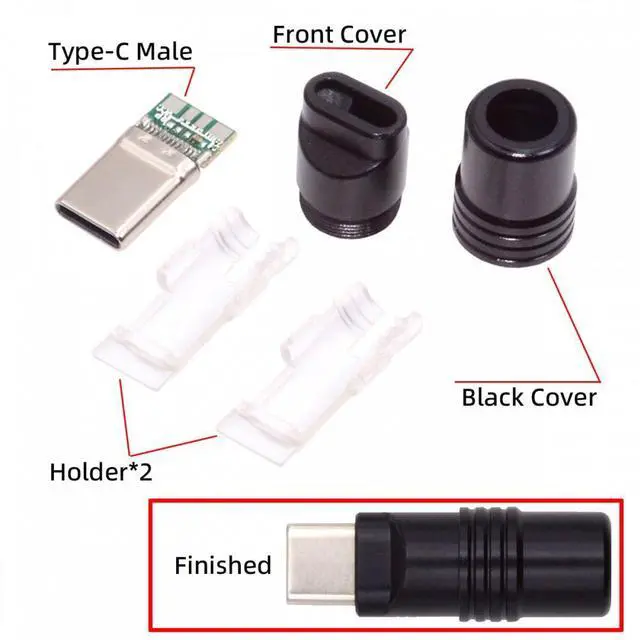 Alt view image 3 of 7 - Jimier USB 3.1 Type-C Male Plug Connector Solder Type with Aluminum Alloy Shell Black Customization for 4.0mm~6.0mm Cable