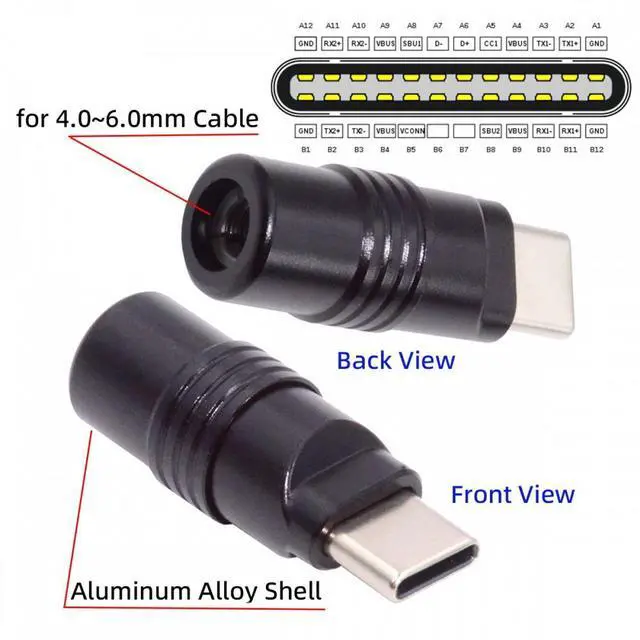 Alt view image 7 of 7 - Chenyang USB 3.1 Type-C Male Plug Connector Solder Type with Aluminum Alloy Shell Black Customization for 4.0mm~6.0mm Cable