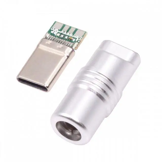 Alt view image 2 of 7 - Jimier USB 3.1 Type-C Male Plug Connector Solder Type with Aluminum Alloy Shell Silver Customization for 4.0mm~6.0mm Cable