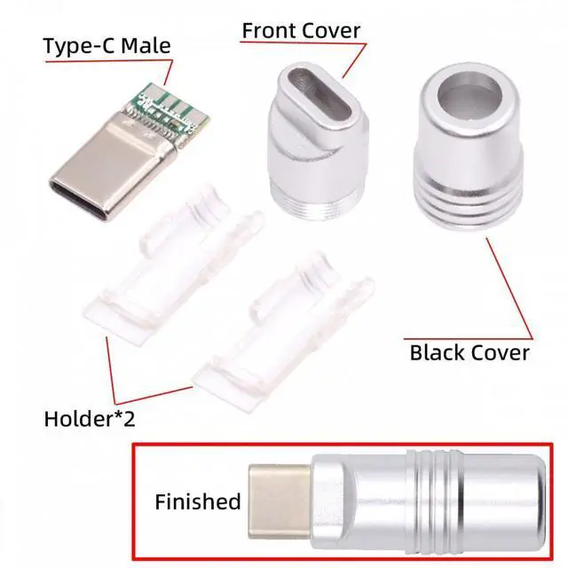 Alt view image 3 of 7 - Jimier USB 3.1 Type-C Male Plug Connector Solder Type with Aluminum Alloy Shell Silver Customization for 4.0mm~6.0mm Cable