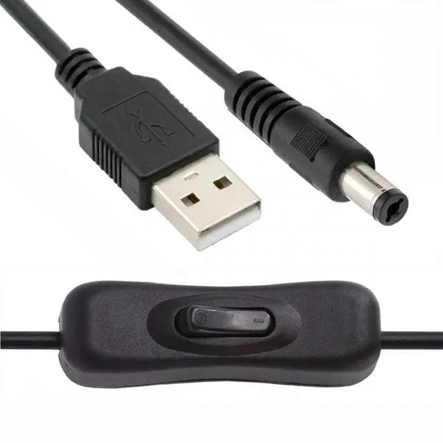 Alt view image 2 of 7 - Jimier DC 5.5x2.1mm Plug to USB Type-A Cable with On Off Power Switch Button for DC 5V Desk Lamp Fan Camera