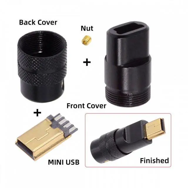 Alt view image 3 of 7 - Jimier Mini USB2.0 5Pin Male Plug Connector Solder Type with Aluminum Alloy Shell Black Customization for 4.0mm~6.0mm Cable