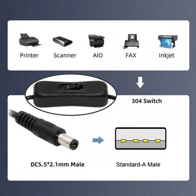 Alt view image 7 of 7 - Jimier DC 5.5x2.1mm Plug to USB Type-A Cable with On Off Power Switch Button for DC 5V Desk Lamp Fan Camera