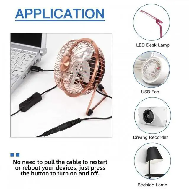 Alt view image 7 of 7 - CY DC 5.5x2.1mm Plug to USB Type-A Cable with On Off Power Switch Button for DC 5V Desk Lamp Fan Camera