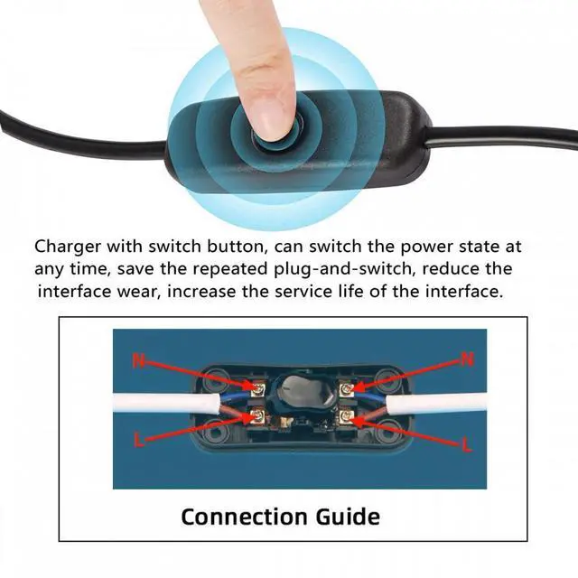 Alt view image 5 of 7 - CY Universal Interruptor 318 Switch Cord Inline On-Off Switch DPST Control Rocker for Bedroom Table Lamp Desk Light Strip