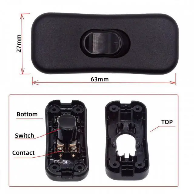 Alt view image 7 of 7 - Chenyang Universal Interruptor 318 Switch Cord Inline On-Off Switch DPST Control Rocker for Bedroom Table Lamp Desk Light Strip