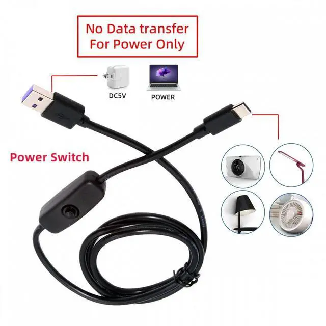 Alt view image 5 of 7 - Cablecc Type-C USB2.0 to Type-A Cable with On Off Power Switch Button USB-C for DC 5V Desk Lamp Fan Camera