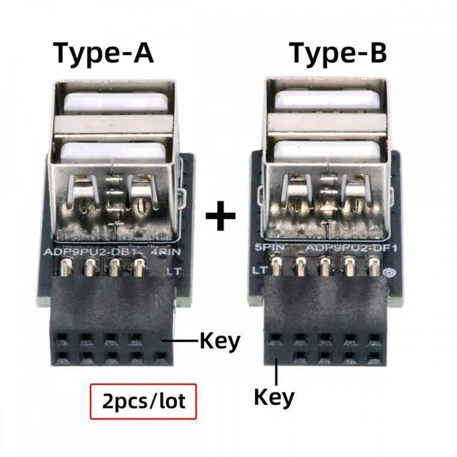 Alt view image 3 of 7 - Cablecc 2pcs/lot 9Pin 10Pin Motherboard Female Header to Dual USB 2.0 Female Adapter Horizontal Type