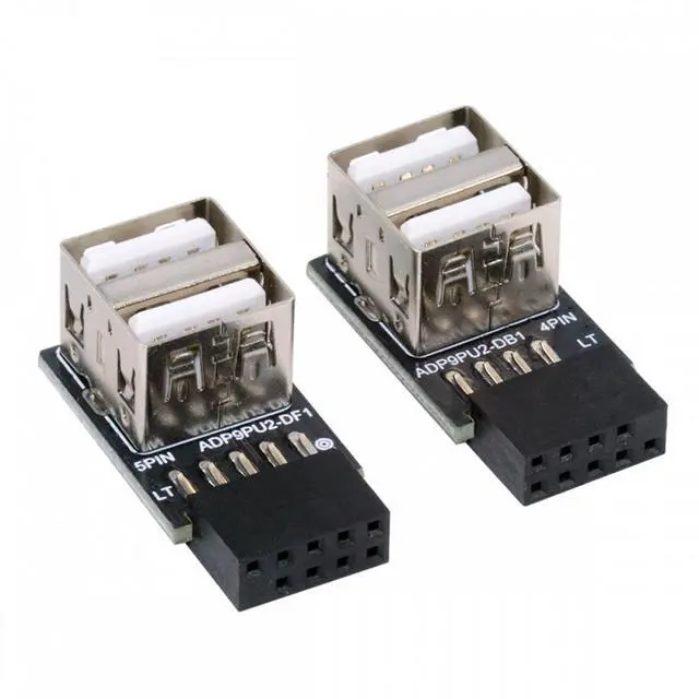 Alt view image 2 of 7 - Cablecc 2pcs/lot 9Pin 10Pin Motherboard Female Header to Dual USB 2.0 Female Adapter Horizontal Type