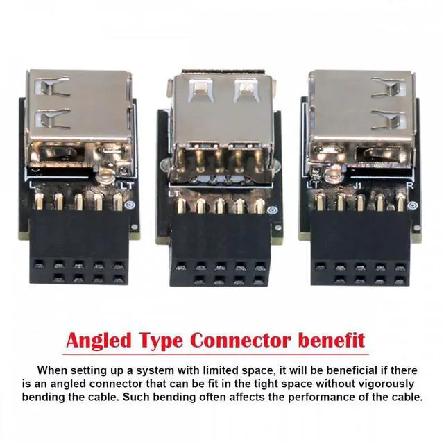 Alt view image 3 of 7 - CY 3pcs/set 9Pin/10Pin Motherboard Front Panel Header Female to Single USB 2.0 Female Adapter Vertical Angled Type 90 Degree