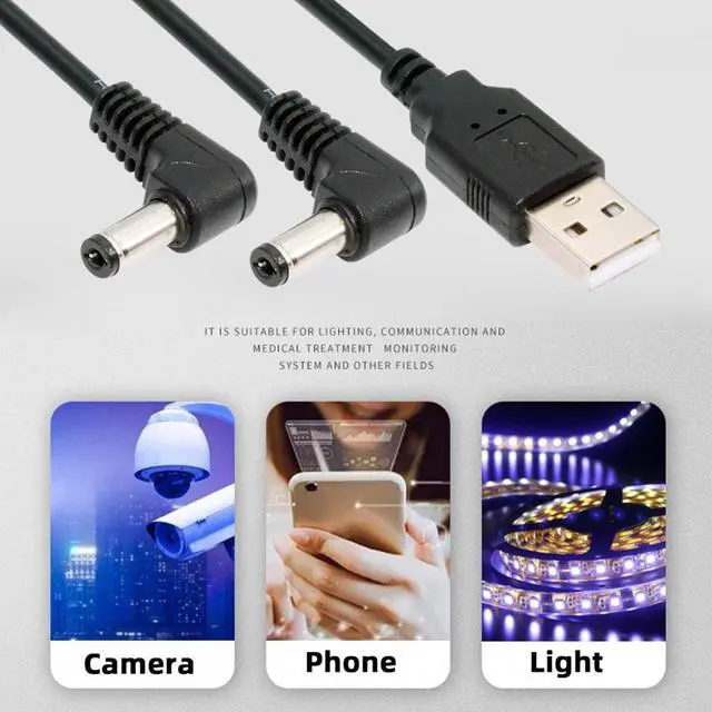 Alt view image 5 of 7 - Xiwai USB Type-A Male to Dual 5.5x2.1mm DC 5V Power Plug Splitter Right Angled 90 Degree Connector Charge Cable