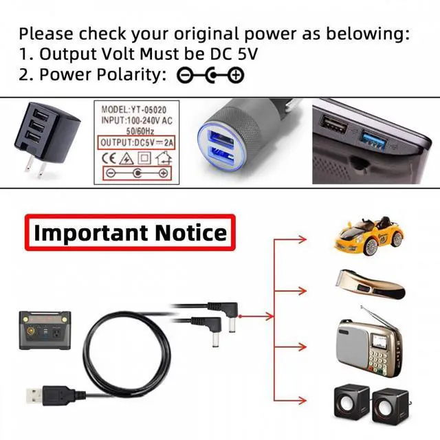 Alt view image 7 of 7 - Xiwai USB Type-A Male to Dual 5.5x2.1mm DC 5V Power Plug Splitter Right Angled 90 Degree Connector Charge Cable