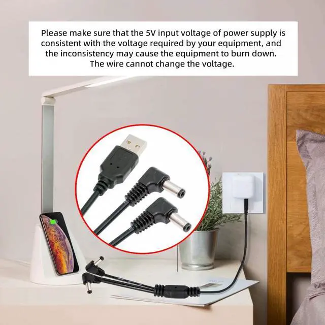 Alt view image 7 of 7 - CY USB Type-A Male to Dual 5.5x2.1mm DC 5V Power Plug Splitter Right Angled 90 Degree Connector Charge Cable