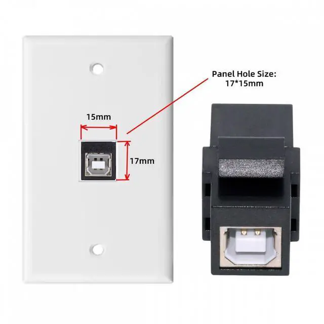 Alt view image 5 of 7 - Cablecc USB2.0 A Female to Type-B Female Extension Keystone Jack Coupler Adapter for Wall Plate Panel USB Cable