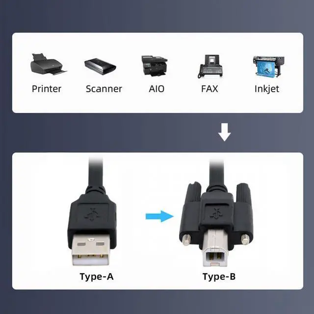 Alt view image 7 of 7 - Jimier USB 2.0 Type-A Male to Type-B Thumbscrew Standard Male Mount Panel Type for Industrial Camera Robot Scanner Disk