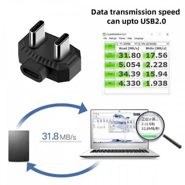 Alt view image 6 of 7 - Jimier 480Mbps USB-C Type-C Male to Male OTG Data Adapter with PD Power Opposite U Shape Back Angled for Phone MIC