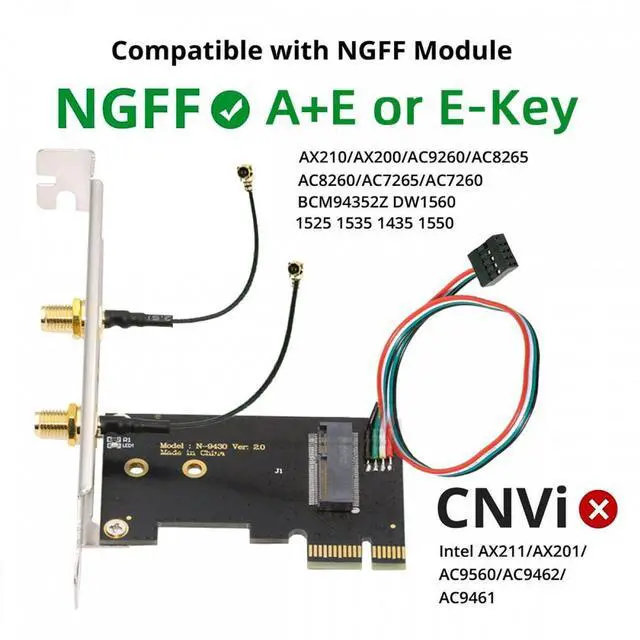 Alt view image 6 of 7 - CY Wireless NGFF A/E-Key WiFi Card to PCI-E Express 1x Adapter for WLAN Wifi6 Wifi7 Bluetooth