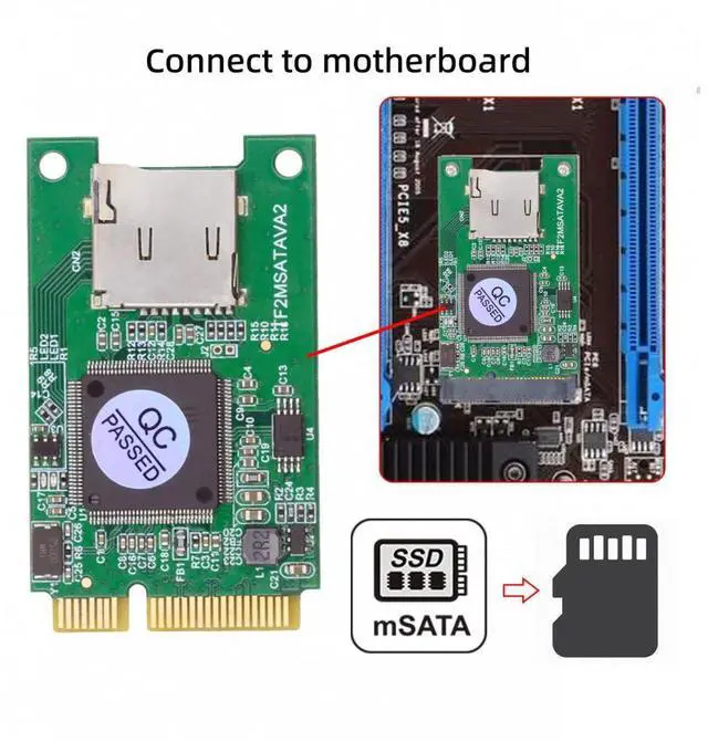 Alt view image 6 of 7 - Cablecc 30x50mm MSATA to Micro SD T-Flash TF Card Rearder Adapter Embedded for Industrial Mobile SSD