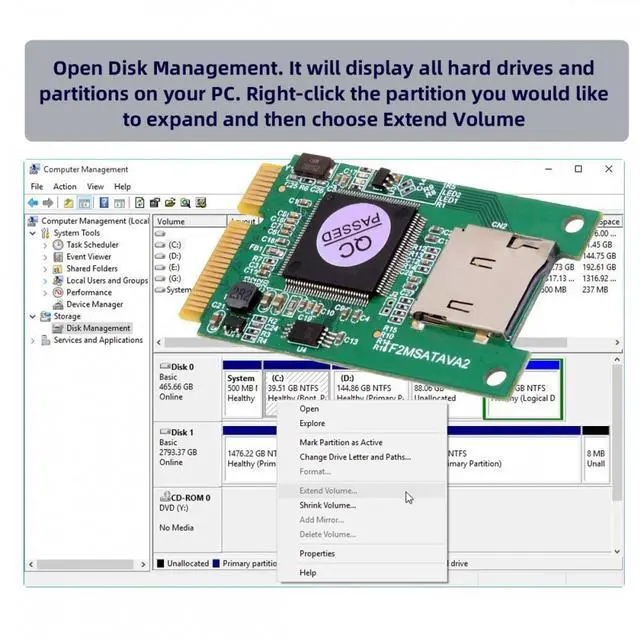 Alt view image 7 of 7 - CY 30x50mm MSATA to Micro SD T-Flash TF Card Rearder Adapter Embedded for Industrial Mobile SSD