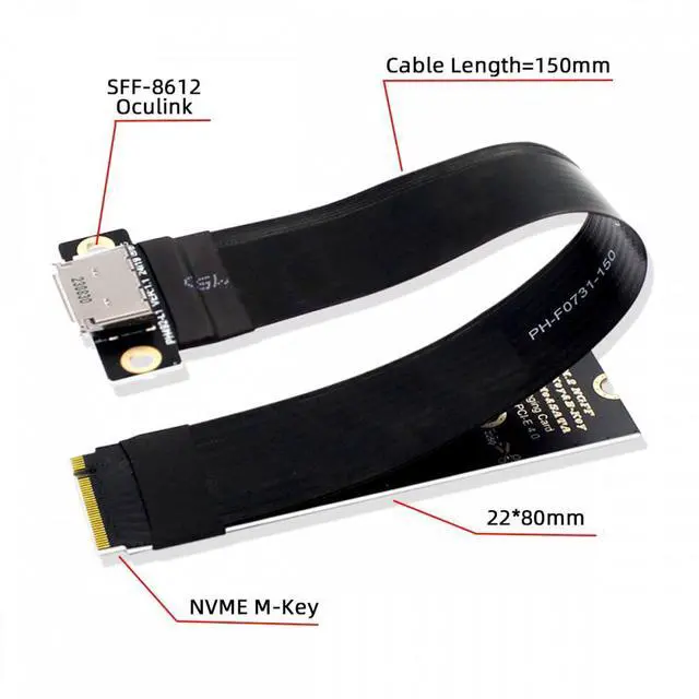 Alt view image 4 of 7 - Cablecc 2280 NGFF PCI-E4.0 M.2 M-key to Oculink SFF-8612 SFF-8611 Host Cable 15cm for NVME U.2 SSD eGPU