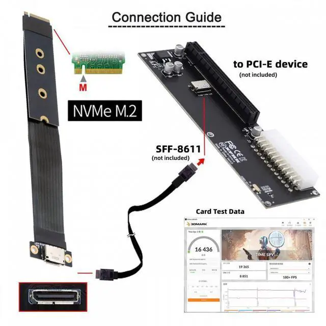 Alt view image 6 of 7 - Cablecc 2280 NGFF PCI-E4.0 M.2 M-key to Oculink SFF-8612 SFF-8611 Host Cable 15cm for NVME U.2 SSD eGPU
