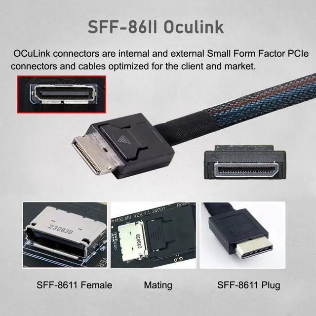 Alt view image 5 of 7 - Cablecc 2280 NGFF PCI-E4.0 M.2 M-key to Oculink SFF-8612 SFF-8611 Host Cable 15cm for NVME U.2 SSD eGPU